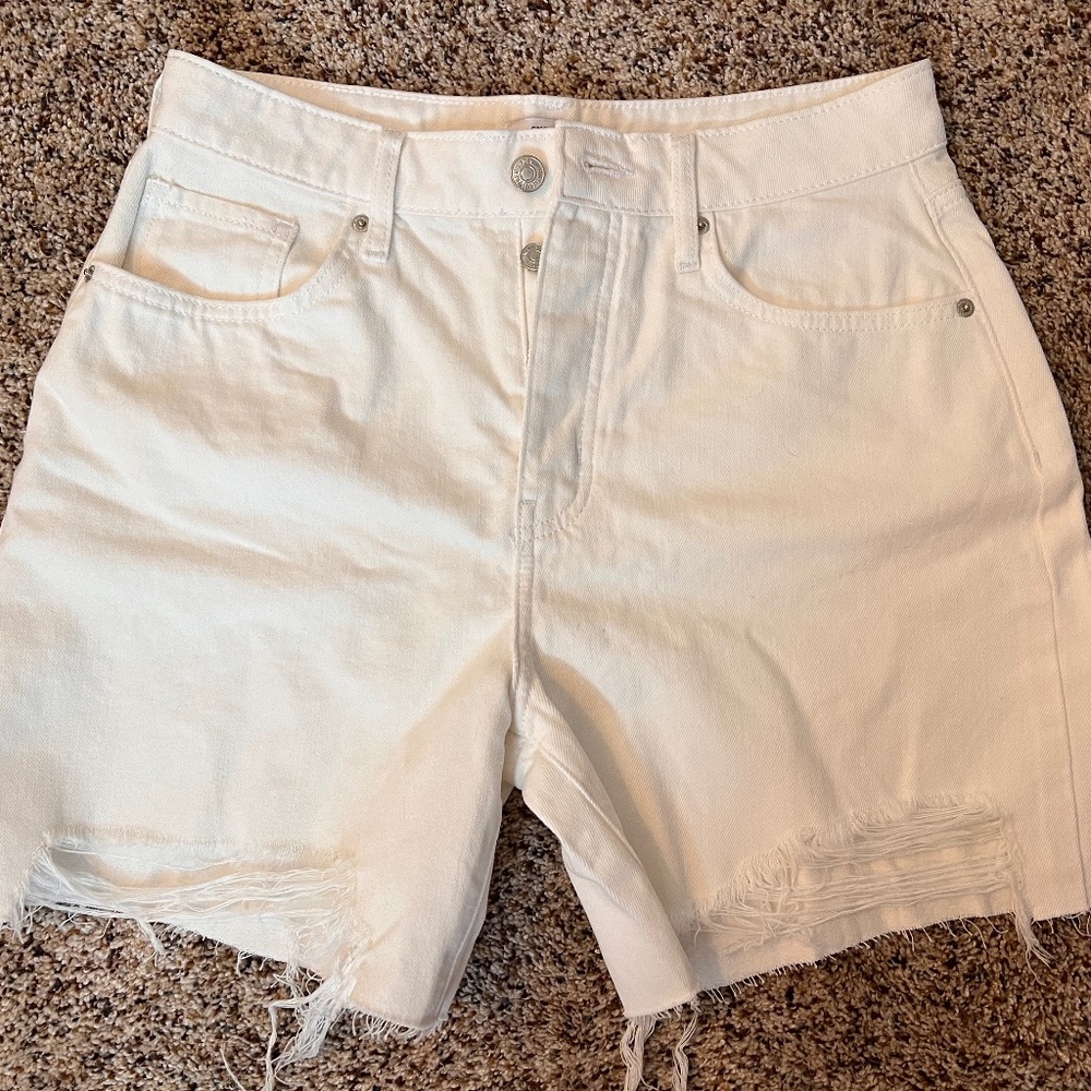 F21 Frayed Denim Mom Shorts